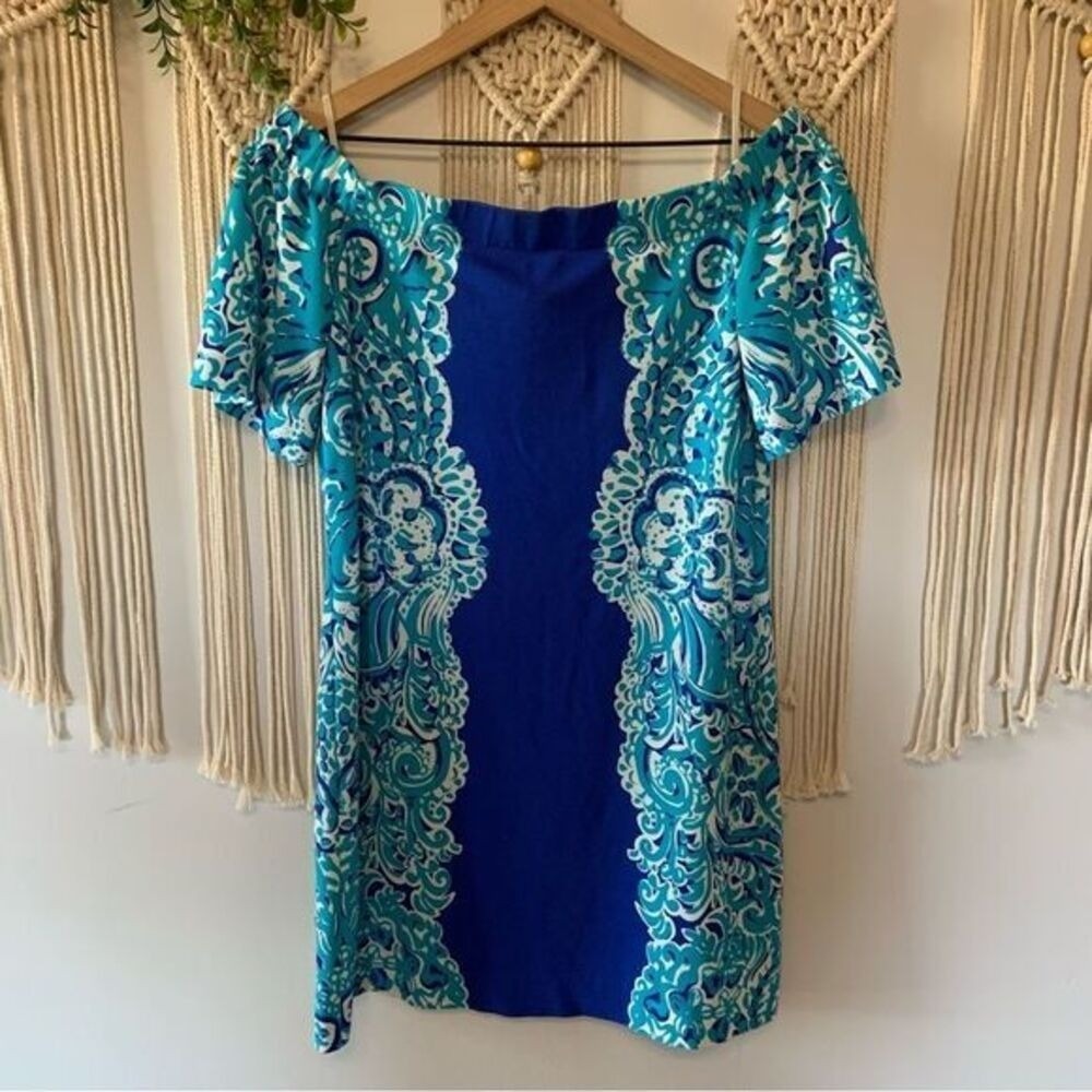 LILLY PULITZER Brilliant Blue Moon Jellies Tiana Off The Shoulder Dress Medium